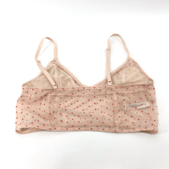 Intimately Free People Bralette Size Large Pink Mesh Sheer Polka Dot Bra - Picture 2 of 5